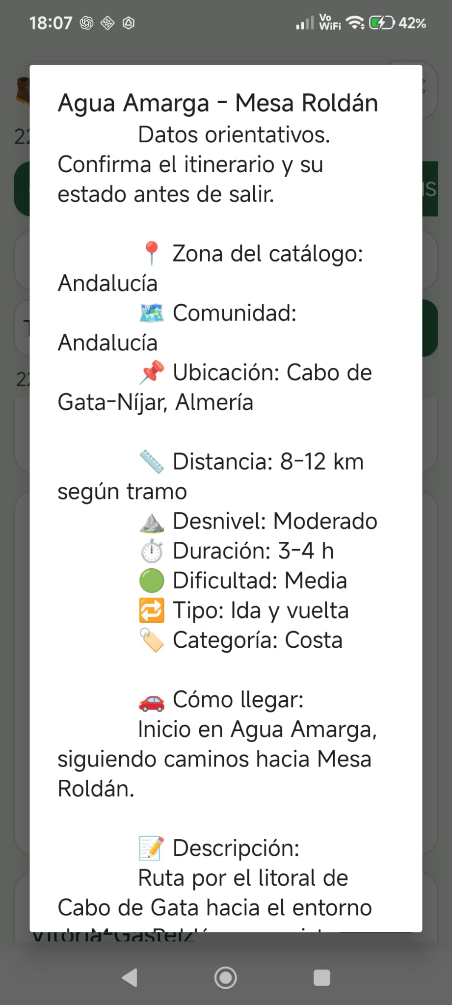 Información detallada de cada ruta